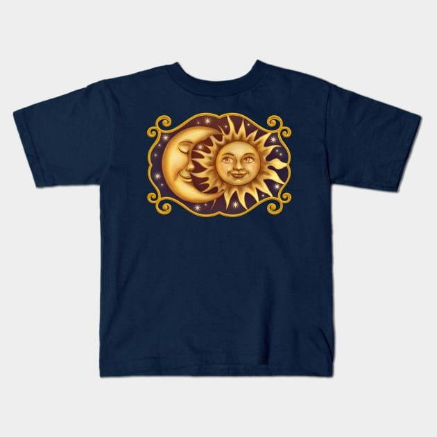 Mystical Sun and Moon Kids T-Shirt by Ellador